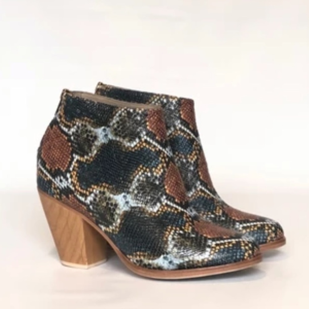 Parker Bootie, Python Print On Leather, Wood Heel - image 1